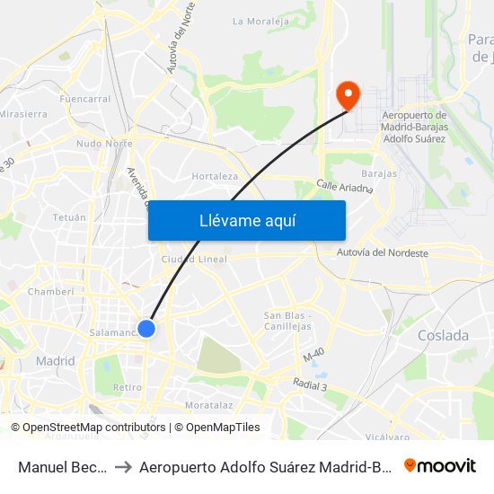 Manuel Becerra to Aeropuerto Adolfo Suárez Madrid-Barajas T4 map