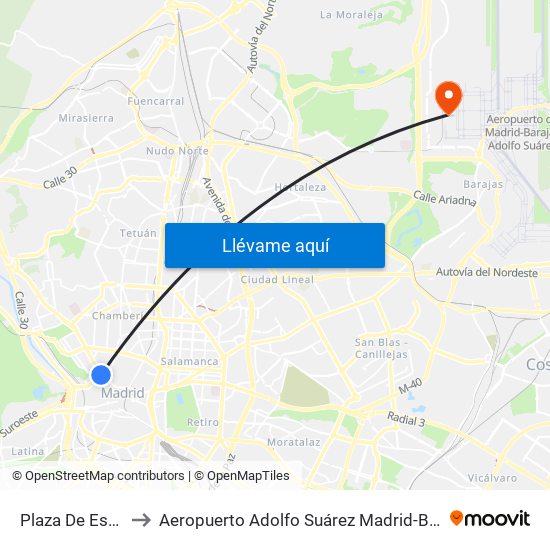 Plaza De España to Aeropuerto Adolfo Suárez Madrid-Barajas T4 map