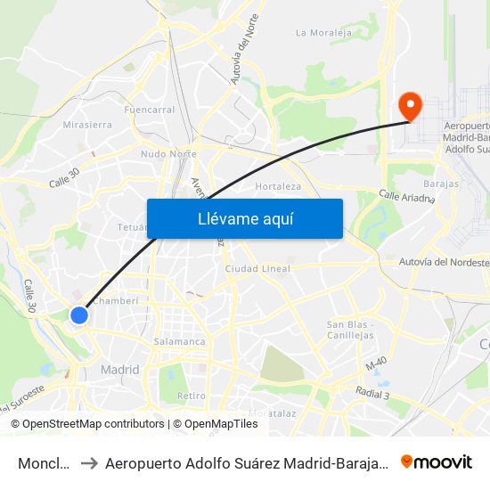 Moncloa to Aeropuerto Adolfo Suárez Madrid-Barajas T4 map