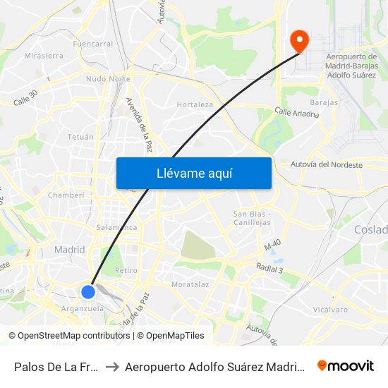 Palos De La Frontera to Aeropuerto Adolfo Suárez Madrid-Barajas T4 map