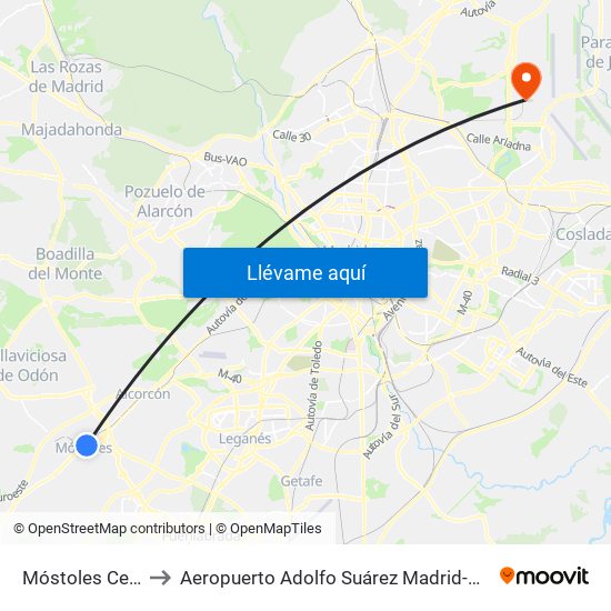 Móstoles Central to Aeropuerto Adolfo Suárez Madrid-Barajas T4 map