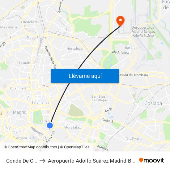 Conde De Casal to Aeropuerto Adolfo Suárez Madrid-Barajas T4 map