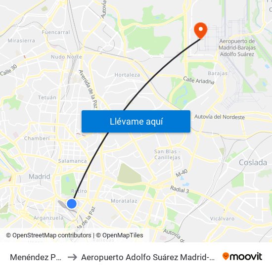 Menéndez Pelayo to Aeropuerto Adolfo Suárez Madrid-Barajas T4 map