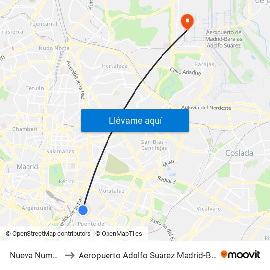 Nueva Numancia to Aeropuerto Adolfo Suárez Madrid-Barajas T4 map