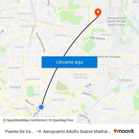 Puente De Vallecas to Aeropuerto Adolfo Suárez Madrid-Barajas T4 map