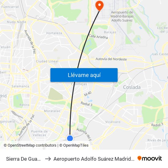 Sierra De Guadalupe to Aeropuerto Adolfo Suárez Madrid-Barajas T4 map