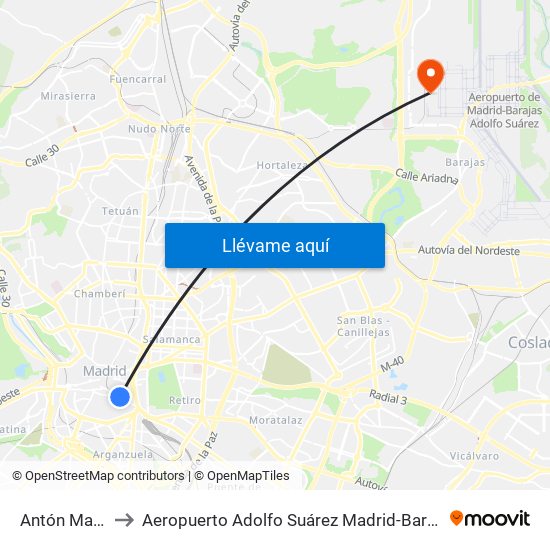 Antón Martín to Aeropuerto Adolfo Suárez Madrid-Barajas T4 map