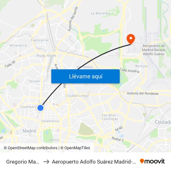 Gregorio Marañón to Aeropuerto Adolfo Suárez Madrid-Barajas T4 map