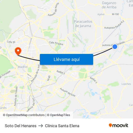 Soto Del Henares to Clínica Santa Elena map