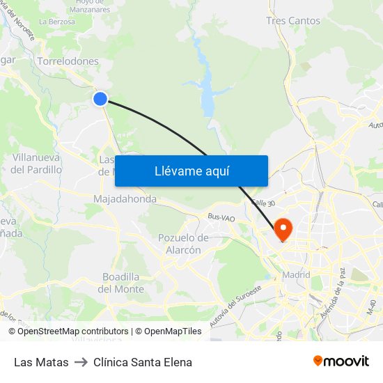 Las Matas to Clínica Santa Elena map