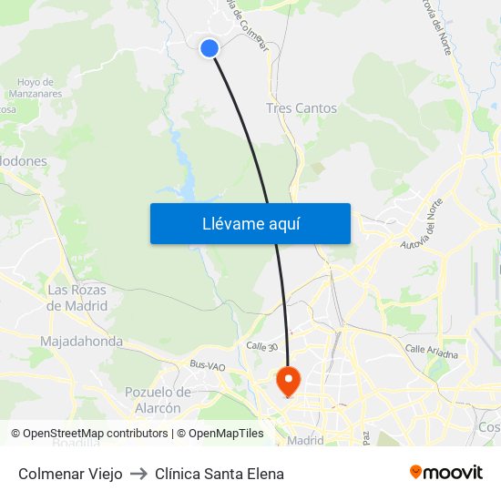 Colmenar Viejo to Clínica Santa Elena map