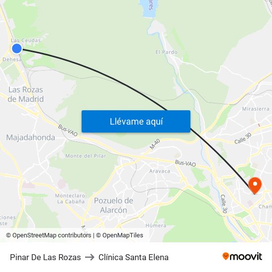 Pinar De Las Rozas to Clínica Santa Elena map
