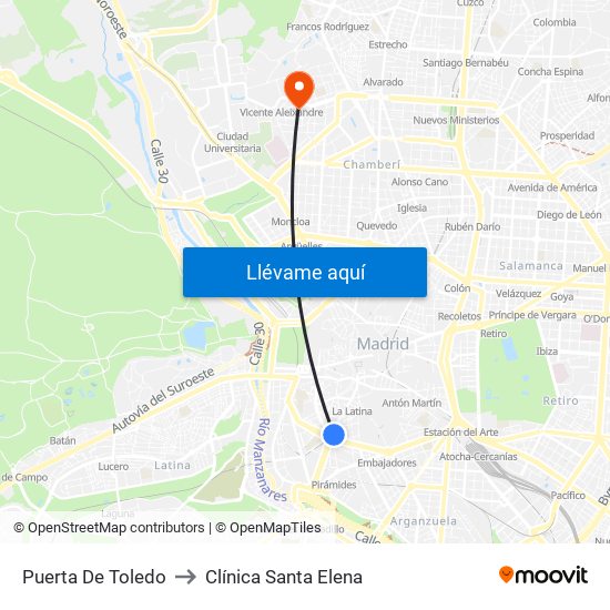 Puerta De Toledo to Clínica Santa Elena map