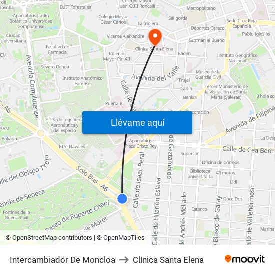 Intercambiador De Moncloa to Clínica Santa Elena map