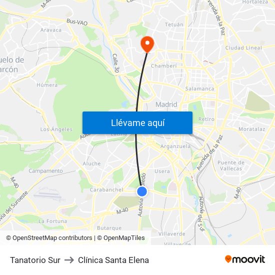 Tanatorio Sur to Clínica Santa Elena map