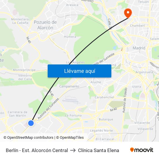 Berlín - Est. Alcorcón Central to Clínica Santa Elena map
