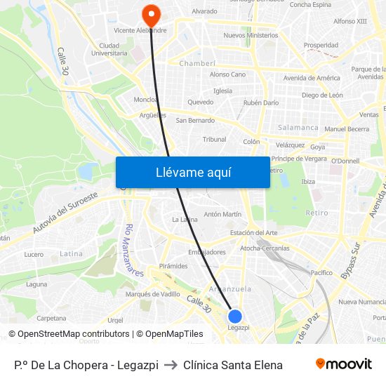P.º De La Chopera - Legazpi to Clínica Santa Elena map
