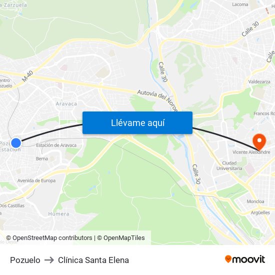 Pozuelo to Clínica Santa Elena map