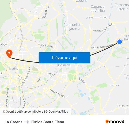 La Garena to Clínica Santa Elena map
