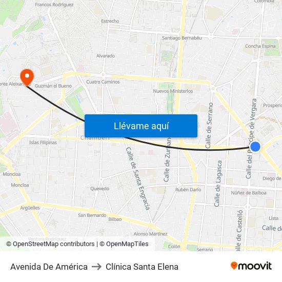 Avenida De América to Clínica Santa Elena map
