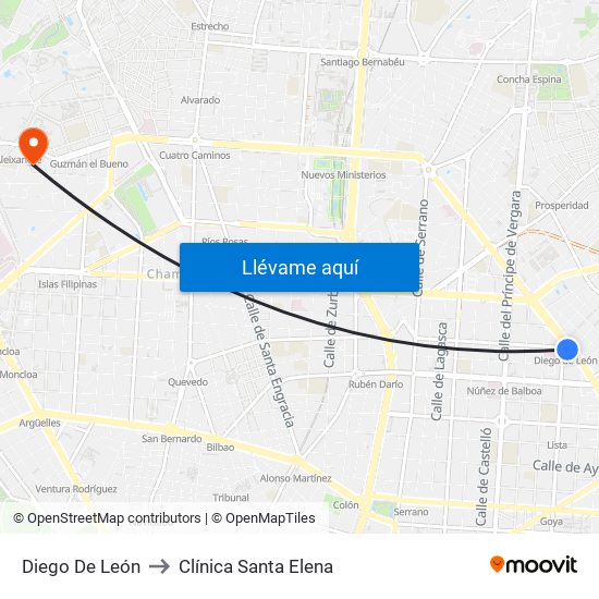 Diego De León to Clínica Santa Elena map