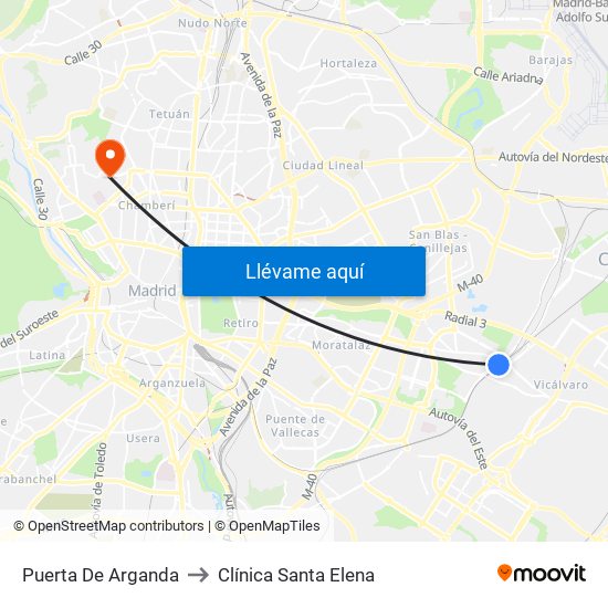 Puerta De Arganda to Clínica Santa Elena map