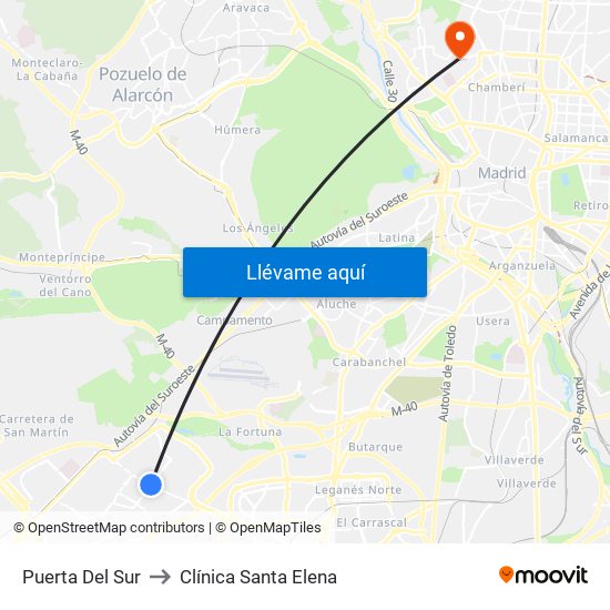 Puerta Del Sur to Clínica Santa Elena map