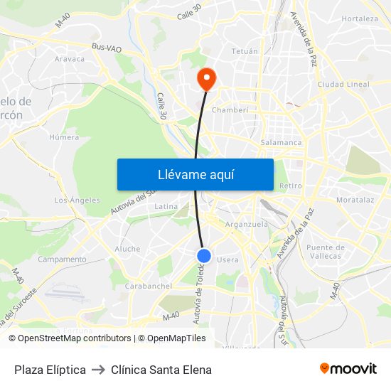 Plaza Elíptica to Clínica Santa Elena map