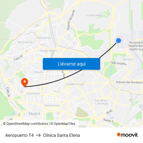 Aeropuerto T4 to Clínica Santa Elena map