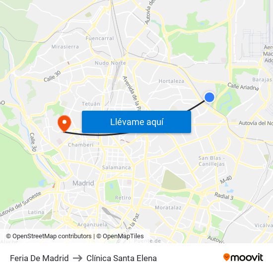 Feria De Madrid to Clínica Santa Elena map