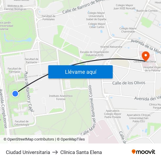 Ciudad Universitaria to Clínica Santa Elena map