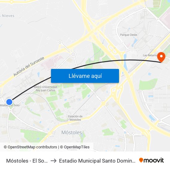 Móstoles - El Soto to Estadio Municipal Santo Domingo map