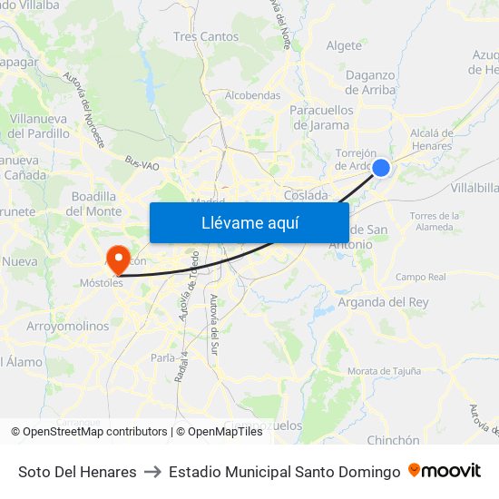 Soto Del Henares to Estadio Municipal Santo Domingo map