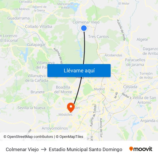 Colmenar Viejo to Estadio Municipal Santo Domingo map