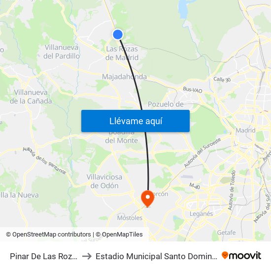 Pinar De Las Rozas to Estadio Municipal Santo Domingo map