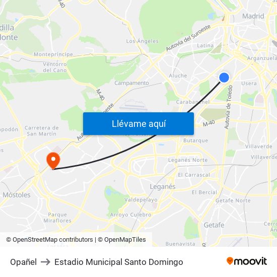 Opañel to Estadio Municipal Santo Domingo map