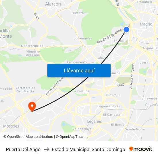 Puerta Del Ángel to Estadio Municipal Santo Domingo map