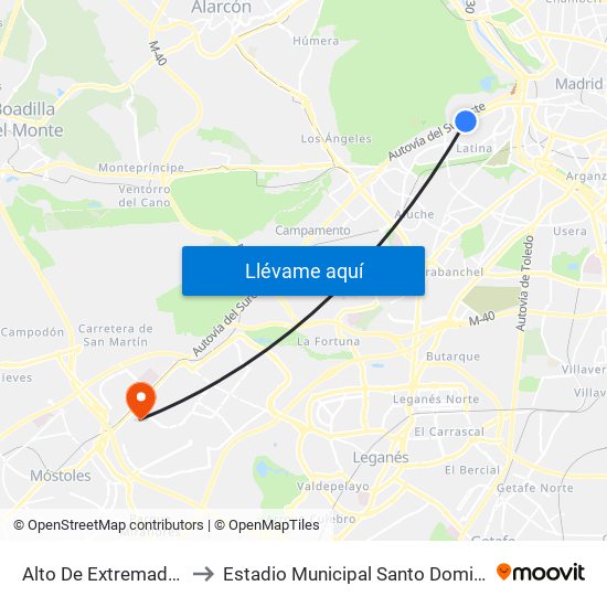 Alto De Extremadura to Estadio Municipal Santo Domingo map