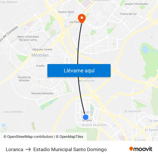 Loranca to Estadio Municipal Santo Domingo map