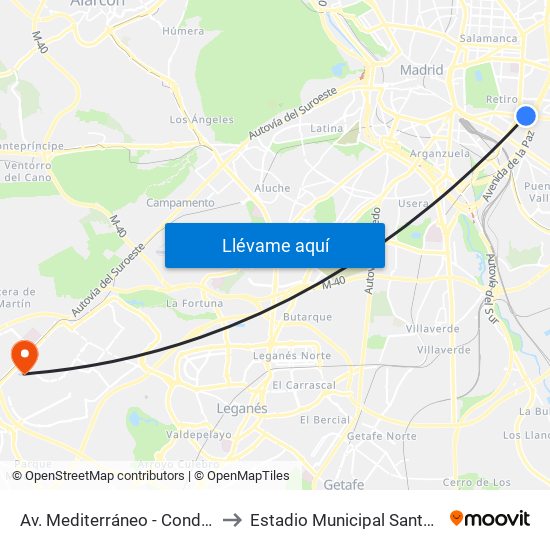 Av. Mediterráneo - Conde De Casal to Estadio Municipal Santo Domingo map