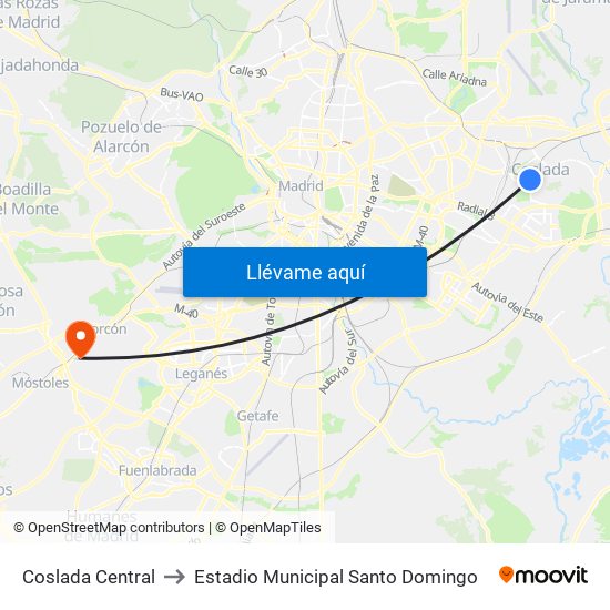 Coslada Central to Estadio Municipal Santo Domingo map