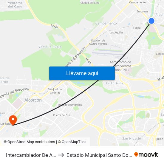 Intercambiador De Aluche to Estadio Municipal Santo Domingo map