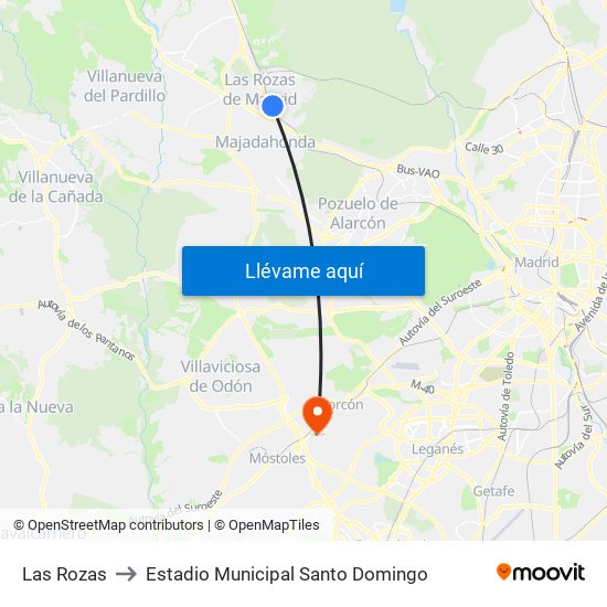 Las Rozas to Estadio Municipal Santo Domingo map