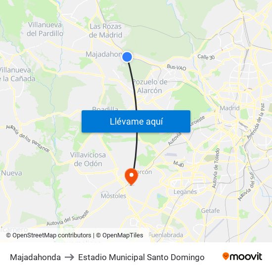 Majadahonda to Estadio Municipal Santo Domingo map
