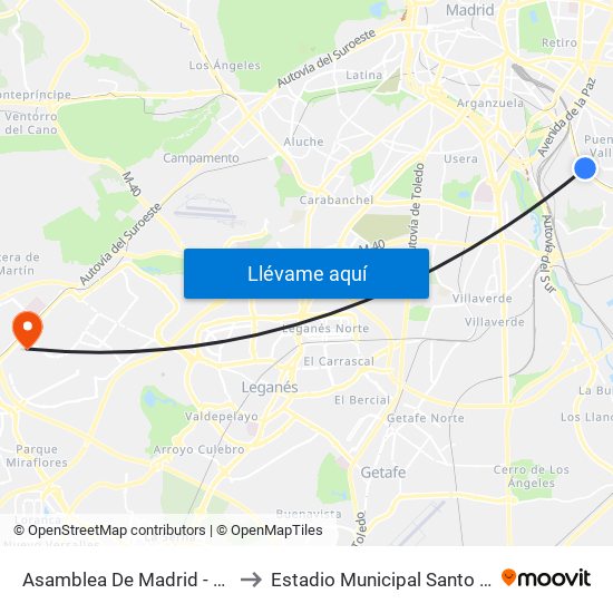 Asamblea De Madrid - Entrevías to Estadio Municipal Santo Domingo map