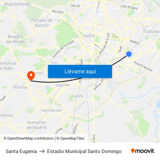 Santa Eugenia to Estadio Municipal Santo Domingo map