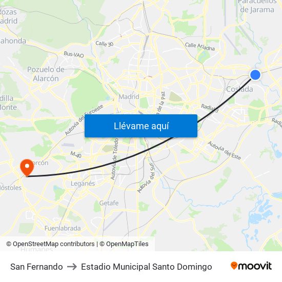 San Fernando to Estadio Municipal Santo Domingo map
