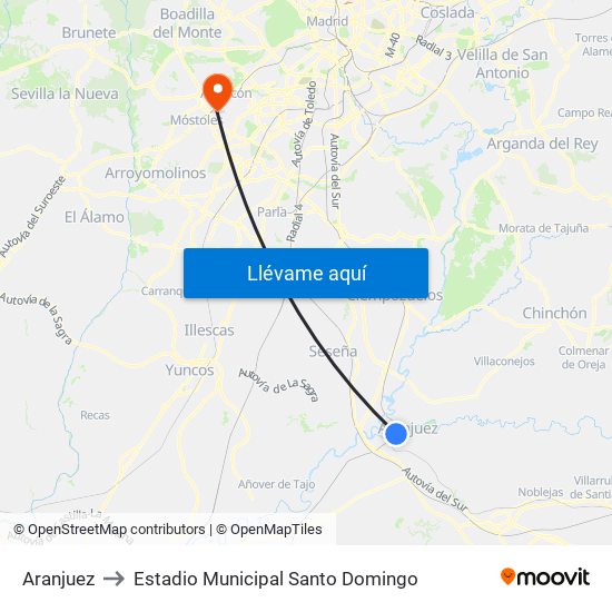 Aranjuez to Estadio Municipal Santo Domingo map