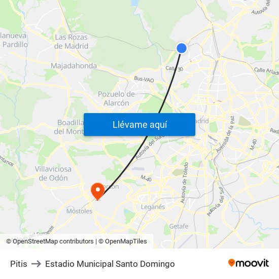 Pitis to Estadio Municipal Santo Domingo map