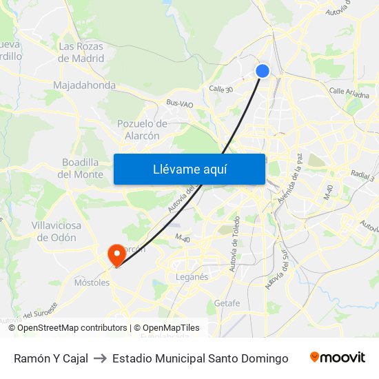 Ramón Y Cajal to Estadio Municipal Santo Domingo map